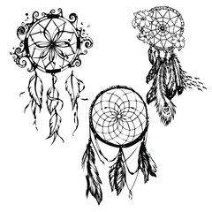 Wall Mural - Dreamcatcher. Hand drawn. Vector. On a transparent background.