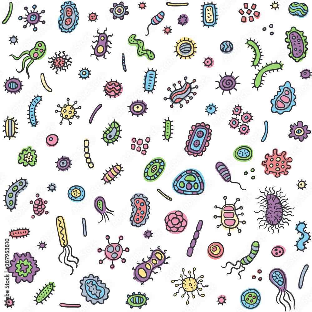 Bacteria and germs outline set, micro-organisms disease-causing objects ...