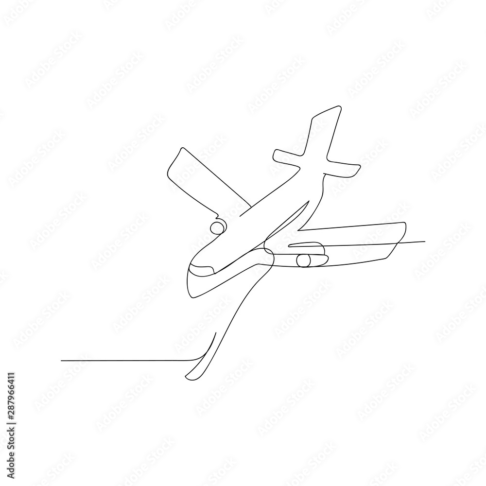 continuous line drawing of airplane. isolated sketch drawing of ...