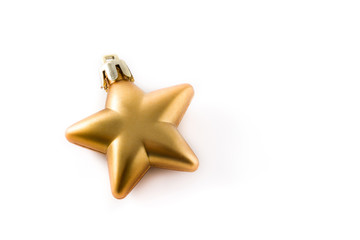 Gold Christmas star decoration isolated on white background. Copyspace