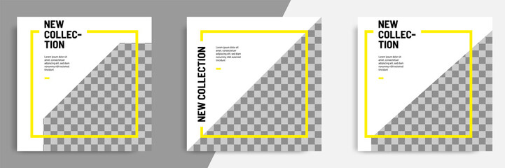 Wall Mural - Minimal layout square banner in black yellow frame color. Editable geometric banner template for social media post, stories, story, flyer.