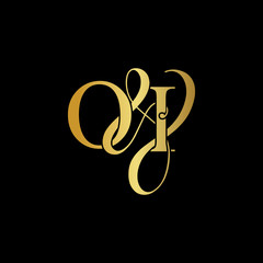 Wall Mural - Initial letter O & I OI luxury art vector mark logo, gold color on black background.