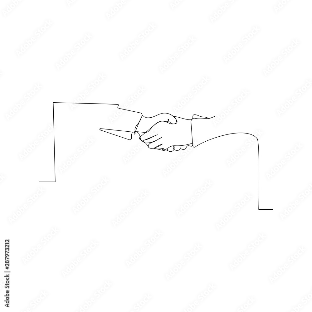 continuous line drawing of handshake. isolated sketch drawing of ...