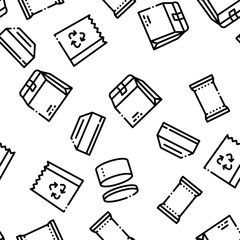 Sticker - Packaging Seamless Pattern Vector Linear Pictograms. Black Contour Illustrations