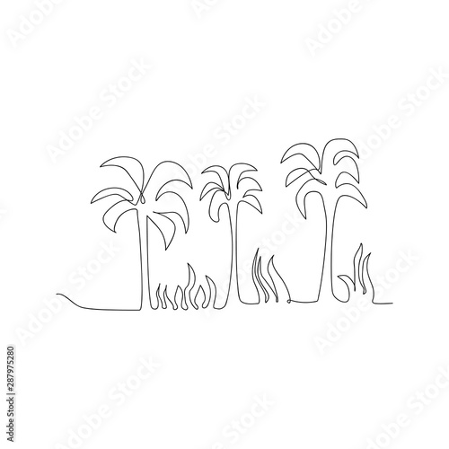 Continuous Line Drawing Of Natural Coconut Tree Isolated Sketch