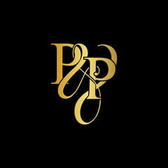 Wall Mural - Initial letter P & P PP luxury art vector mark logo, gold color on black background.