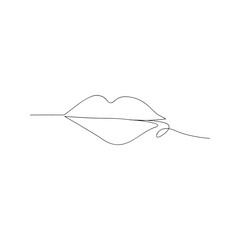 Wall Mural - continuous line drawing of biting lips. isolated sketch drawing of biting lips line concept. outline thin stroke vector illustration