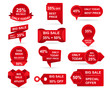 © alexdndz - Set of retail red sale tags. Stickers best offer price and big sale pricing badges design. Limited sales offer label or store discount banner card isolated. Shopping coupon. Vector illustration.