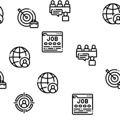 Wall Mural - Job Hunting Seamless Pattern Vector Linear Pictograms. Black Contour Illustrations