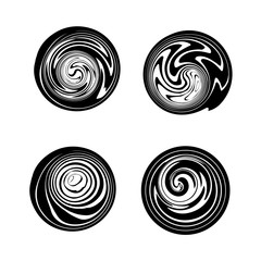 Wall Mural - Set of psychedelic circle shapes. Monochrome geometric hypnotizing round elements.