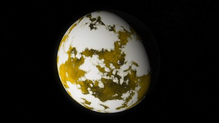Wall Mural - abstract animation of yellow planet covering with ice and rotating on the black background. animatio