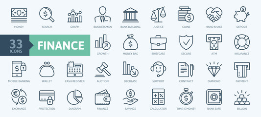 money, finance, payments elements - minimal thin line web icon set. outline icons collection. simple
