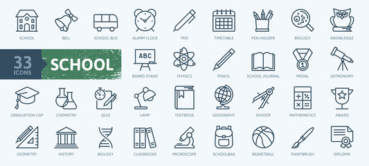 Education and back to school - thin line icons set. Outline icons collection. 