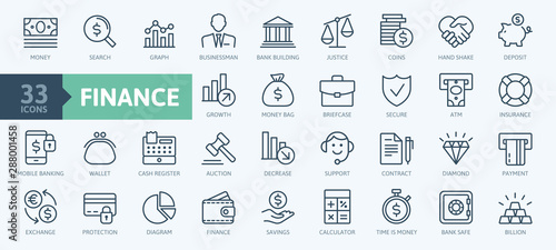 Fotomural Money, finance, payments elements - minimal thin line web icon set