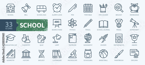 Fotografía Education and back to school - thin line icons set