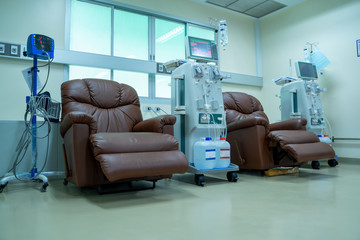 Wall Mural - Hemodialysis room equipment,Hemodialysis, also spelled haemodialysis, or simply dialysis, is a process of purifying the blood of a person whose kidneys are not working normally.