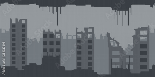 Post Apocalyptic Abandoned City Horizontal Seamless Pixelated Backdrop With Ruins Of The Town After Accident For 8 Bit Games Can Be Used As Pixel Background For Creating Levels Wallpapers Etc Buy