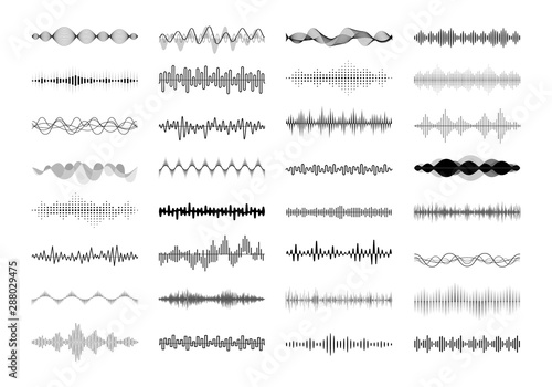 Cuadros en Lienzo Set of waving, vibration and pulsing lines