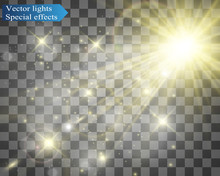 White Beautiful Light Explodes With A Transparent Explosion. Vector, Bright Illustration For Perfect Effect With Sparkles. Bright Star. Transparent Shine Of The Gloss Gradient, Bright Flash.
