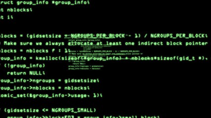 Wall Mural - camera move through pieces of software source code. computer program code in virtual space