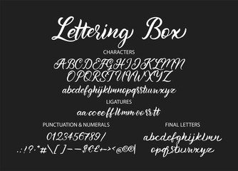 Wall Mural - Cute hand drawn vector alphabet ABC font with letters, numbers, symbols. For calligraphy, lettering, hand made quotes.