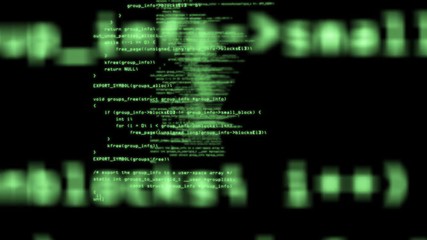 Wall Mural - camera move through pieces of software source code. computer program code in virtual space