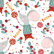 © trihubova - Seamless vector pattern with cute cartoon mouse in scandinavian style. Flat rat ornate illustration for New Year 2020.