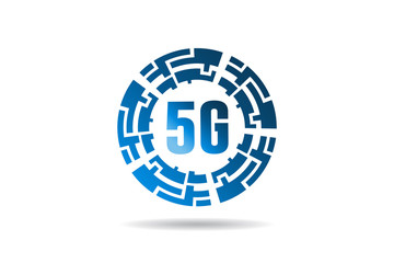 Wall Mural - 5G cellular network logo. Speed internet 5g concept. Circle 5g network.