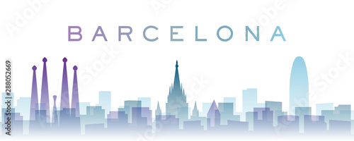 Barcelona Transparent Layers Gradient Landmarks Skyline Canvas Print