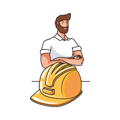 Sticker - young firefighter worker with helmet avatar character