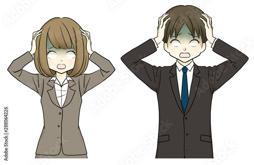 スーツ 頭を抱えて青ざめる女性 男性 ショック Stock イラスト Adobe Stock スーツ 頭を抱えて青ざめる女性 男性 ショック Stock イラスト Adobe Stock