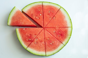 Watermelon sliced and cut into wedges