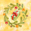 © Natali_Mias - New year wreath - fir tree. Watercolor illustration, greeting card