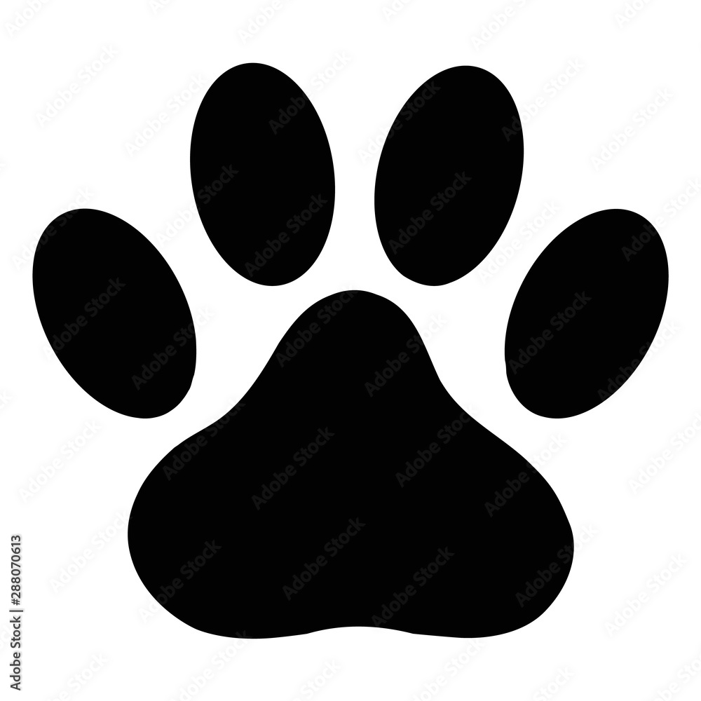 black paw print icon on white background. flat style. dog or cat paw ...