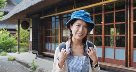 Canvas Print - Woman visit Japanese old village house