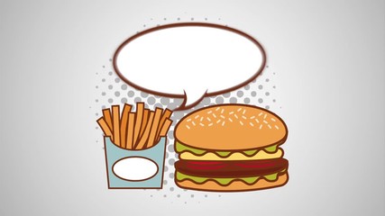 Poster - speech bubble and fast food pop art style animation