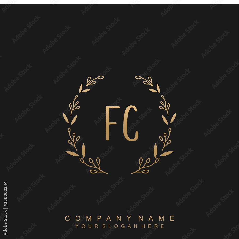 letter FC surrounded by beautiful and elegant flowers and leaves ...