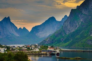 Sticker - Fjord and mountains landscape. Lofoten islands Norway