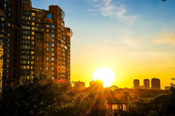 Poster - Moscow, Russia - August, 29, 2019: landscape with the image of Moscow at sunset