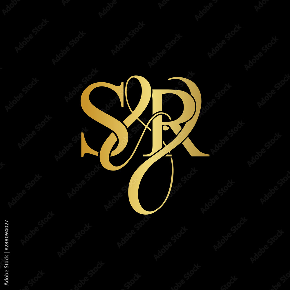 Initial letter S & R SR luxury art vector mark logo, gold color on ...