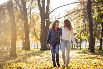 Senior woman having a walk with daughter