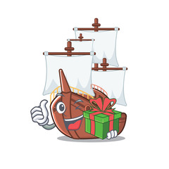 Poster - With gift mascot shaped a pirate ship toys