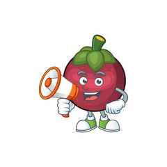 Sticker - With megaphone character sweet mangosteen isolated on cartoon