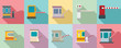 Toll road icons set. Flat set of toll road vector icons for web design