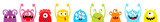 Fototapeta Fototapety na ścianę do pokoju dziecięcego - Happy Halloween. Monster colorful silhouette head face icon set line. Eyes, tongue, tooth fang, hands up. Cute cartoon kawaii scary funny baby character. White background. Flat design.