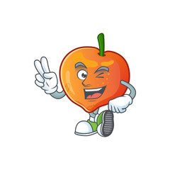 Poster - Two finger nectarine character mascot funny shape cartoon.