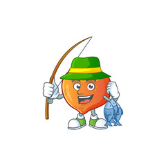 Poster - Fishing nectarine cartoon character on a white background