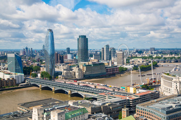 Sticker - City of London view at sunny summer day. View includes skyscrapers of the financial City, Thames river and London bridges.