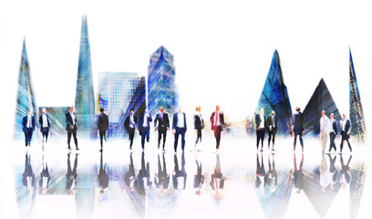 London, UK. Business people walking in the City of London. Beautiful blurred wide background representing busy life and modern business rhythm