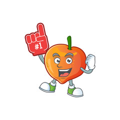 Wall Mural - Foam finger sweet nectarine character maskot of cartoon style